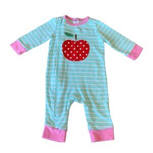 BABY BODEN Striped Apple Onesie Girls 3-6M Green Infant Cotton Applique Romper